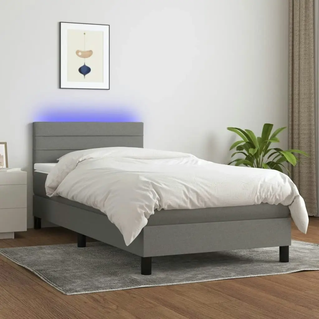 Box Spring Bed with Mattress&LED Dark Grey 100x200cm Fabric 3189214