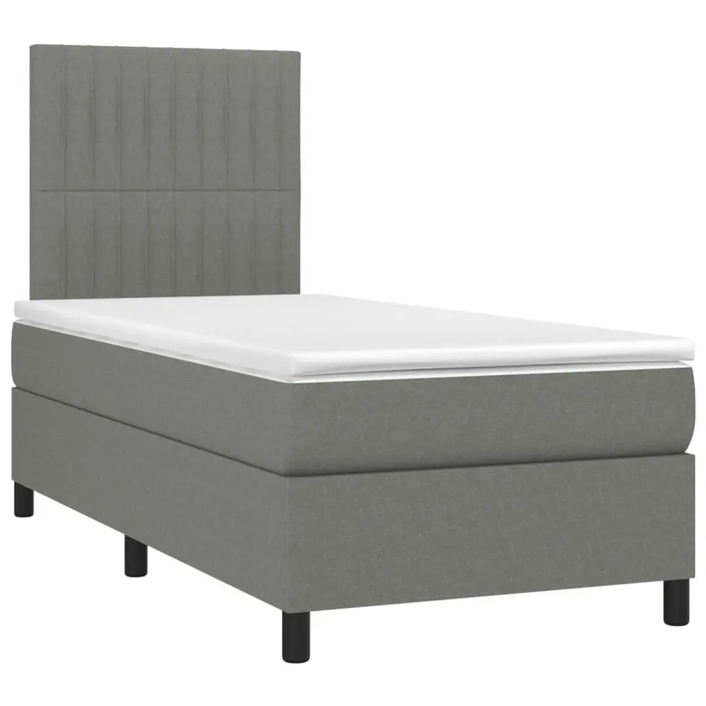 Box Spring Bed with Mattress&LED Dark Grey 106x203 cm King Single Size Fabric 3145227