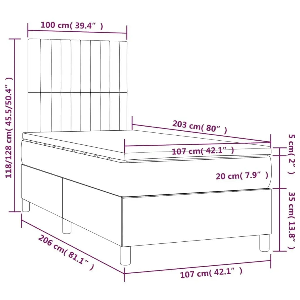 Box Spring Bed with Mattress&LED Dark Grey 106x203 cm King Single Size Fabric 3145227