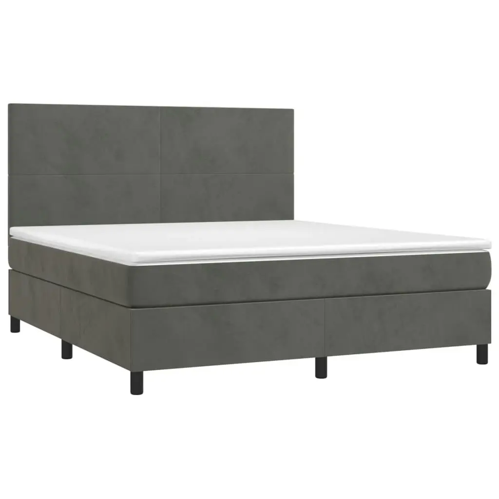 Box Spring Bed with Mattress&LED Dark Grey 153x203 cm Queen Size Velvet 3145244