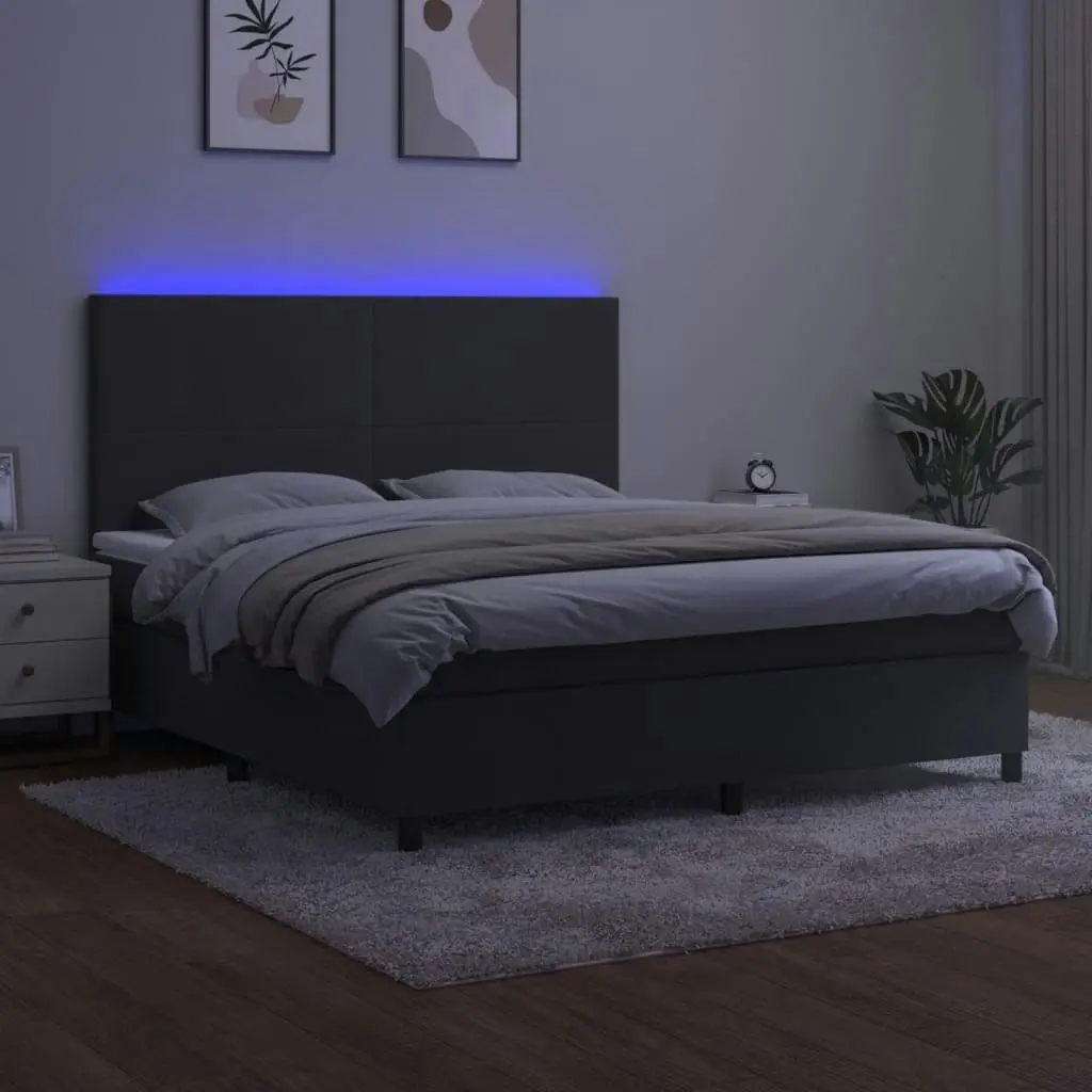 Box Spring Bed with Mattress&LED Dark Grey 153x203 cm Queen Size Velvet 3145244