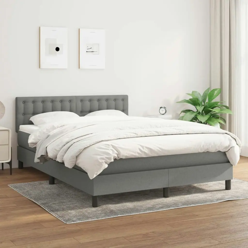 Box Spring Bed with Mattress Dark Grey 153x203 cm Queen Size Fabric 3283202