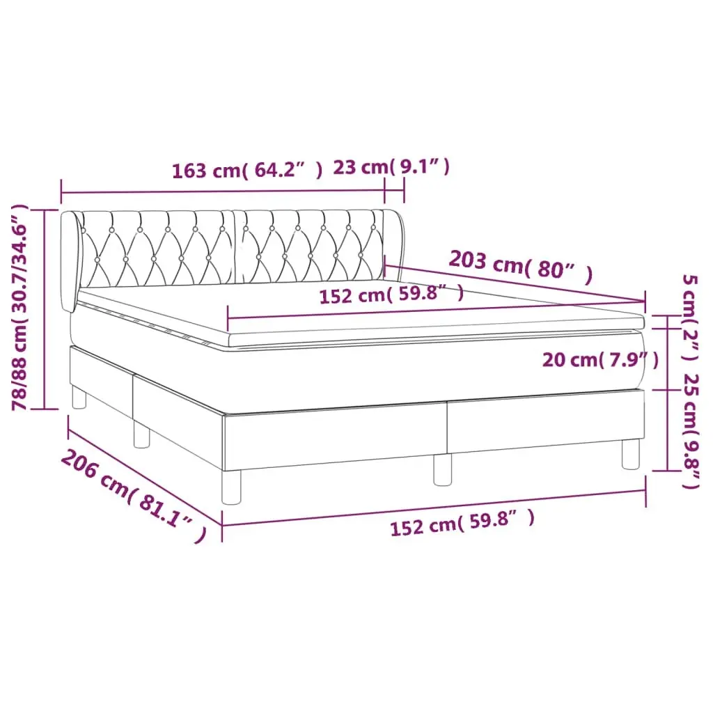 Box Spring Bed with Mattress Dark Grey 153x203 cm Queen Size Fabric 3283359