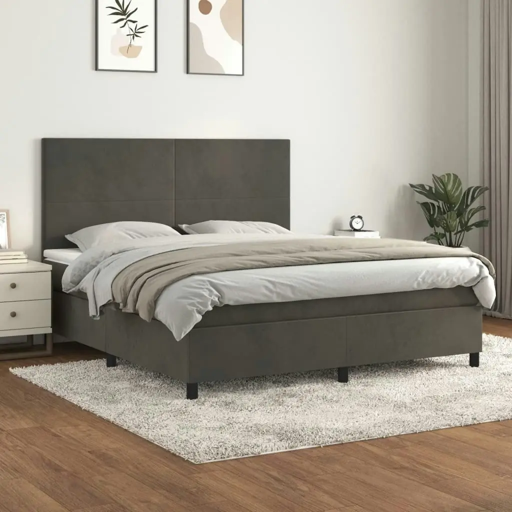 Box Spring Bed with Mattress Dark Grey 153x203 cm Queen Size Velvet 3145091