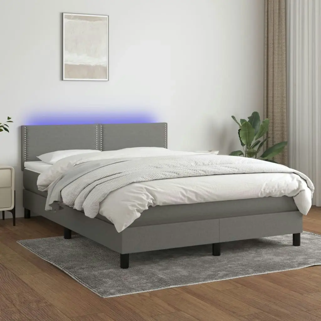 Box Spring Bed with Mattress&LED Dark Grey 153x203 cm Queen Size Fabric 3283275