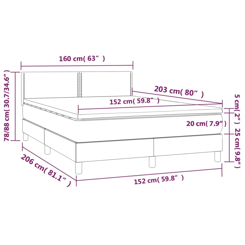 Box Spring Bed with Mattress&LED Dark Grey 153x203 cm Queen Size Fabric 3283275