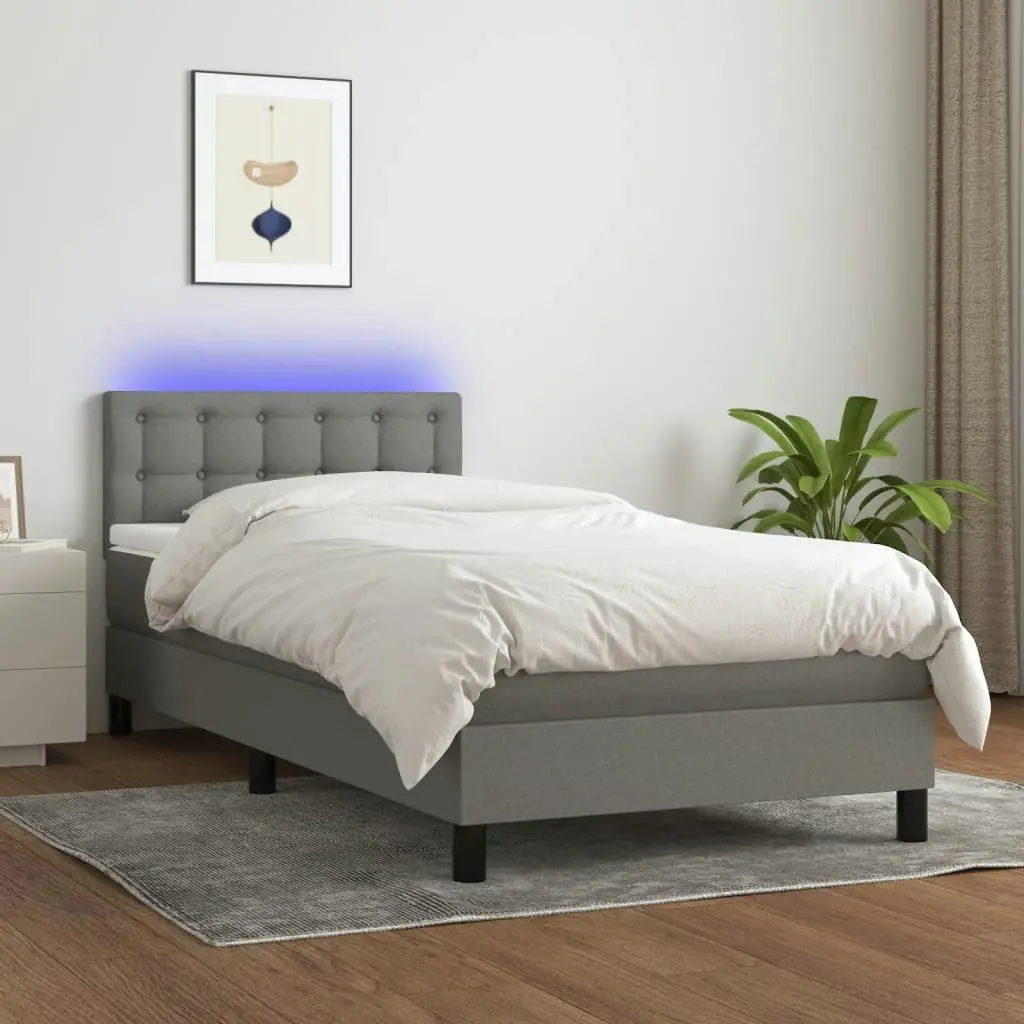 Box Spring Bed with Mattress&LED Dark Grey 100x200cm Fabric 3189217