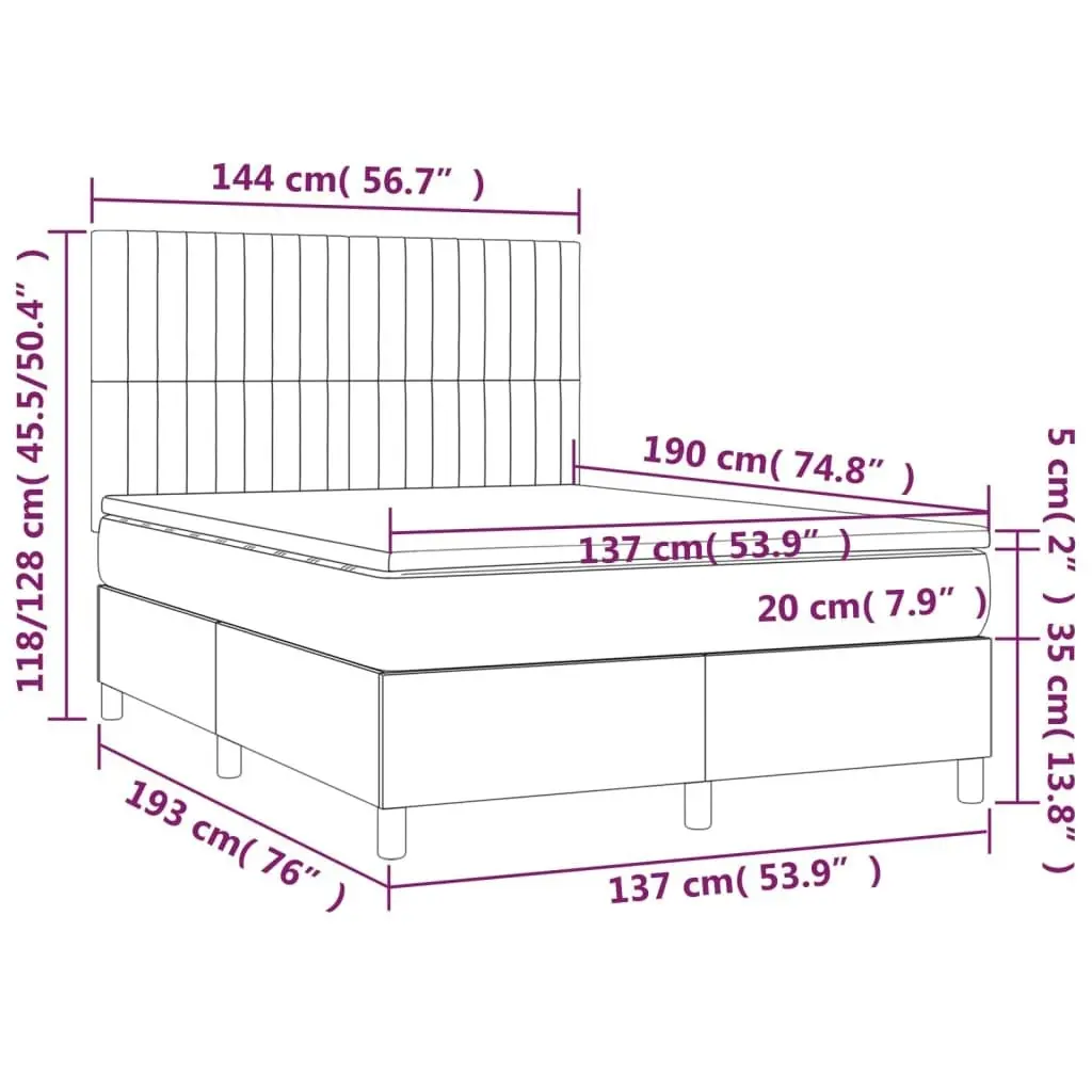 Box Spring Bed with Mattress&LED Dark Grey 137x190 cm Double Fabric 3145225