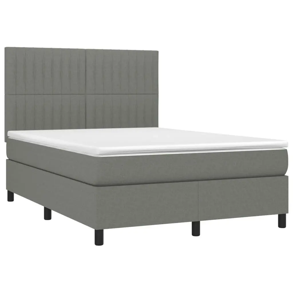 Box Spring Bed with Mattress&LED Dark Grey 137x190 cm Double Fabric 3145225