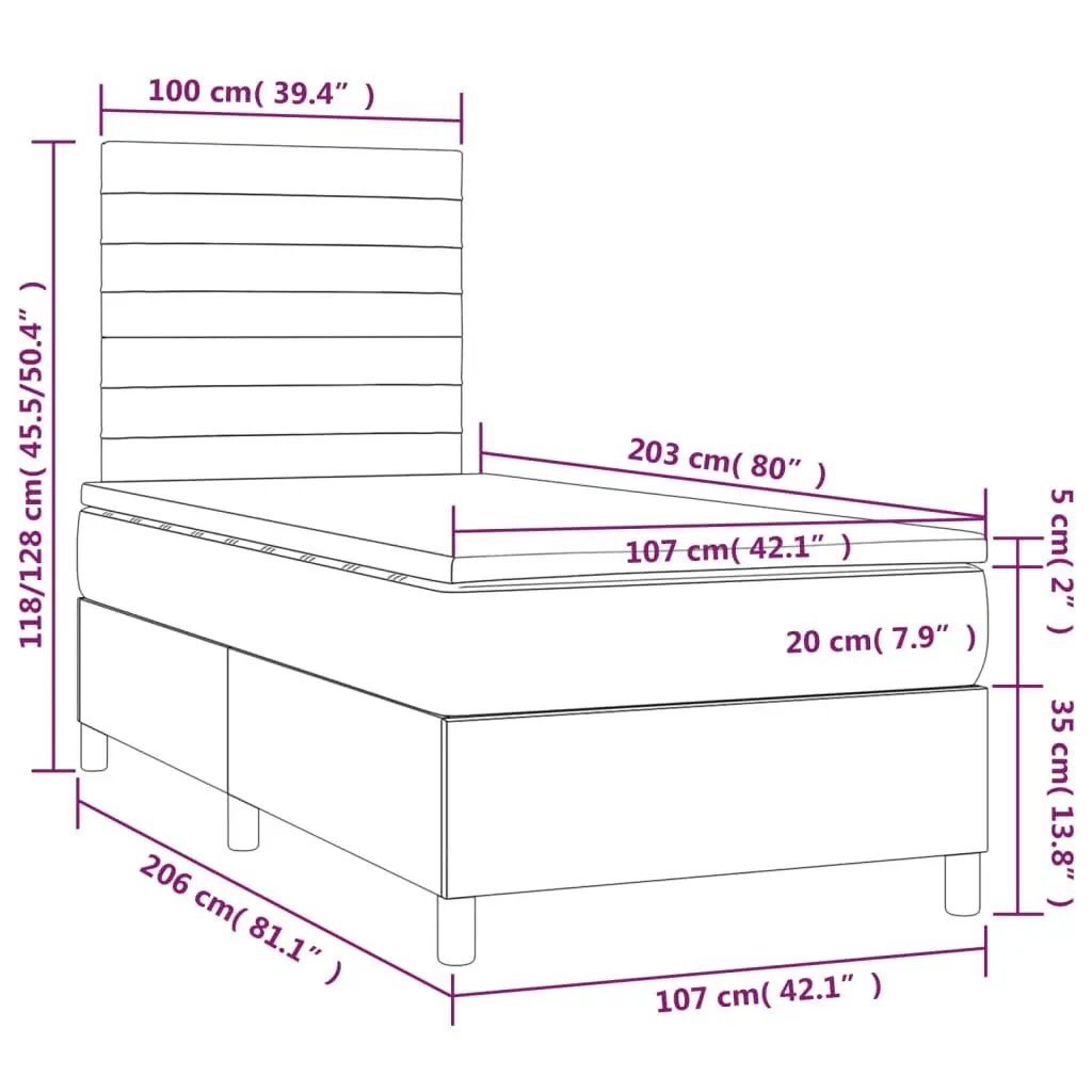 Box Spring Bed with Mattress&LED Dark Grey 106x203 cm King Single Size Fabric 3145224