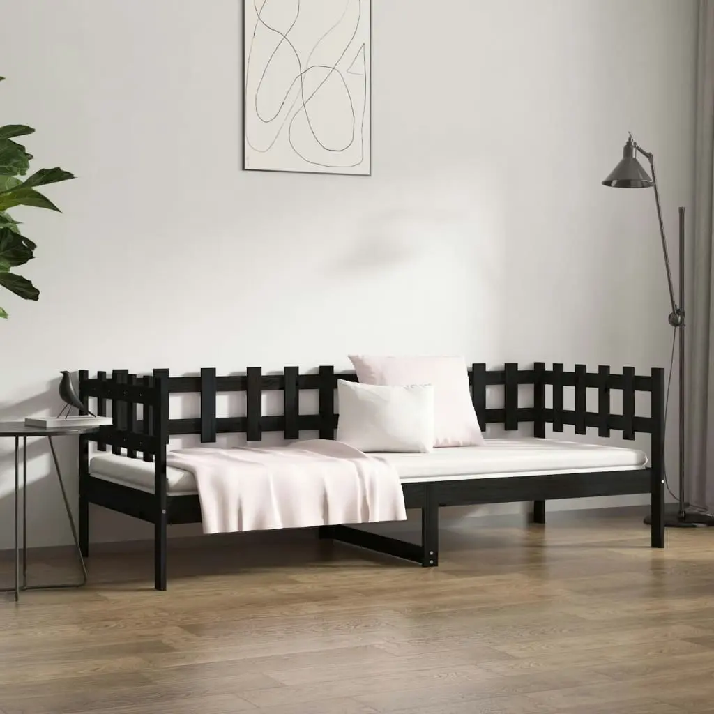 Day Bed Black 92x187 cm Single Size Solid Wood Pine 820765