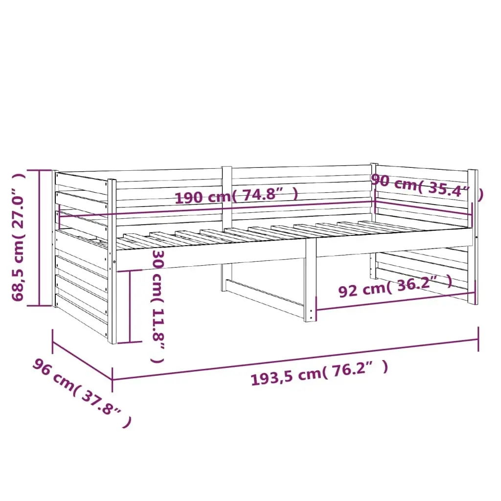 Day Bed Grey 92x187 cm Single Size Solid Wood Pine 814651