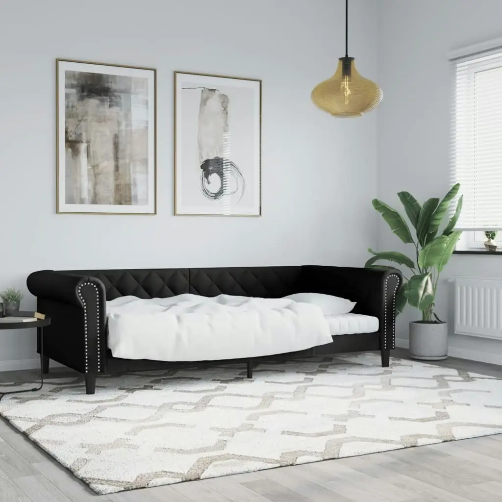 Day Bed Black 92x187 cm Single Size Faux Leather 354234