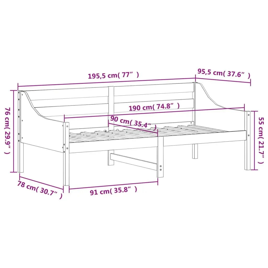 Day Bed 90x190 cm Solid Wood Pine 842838