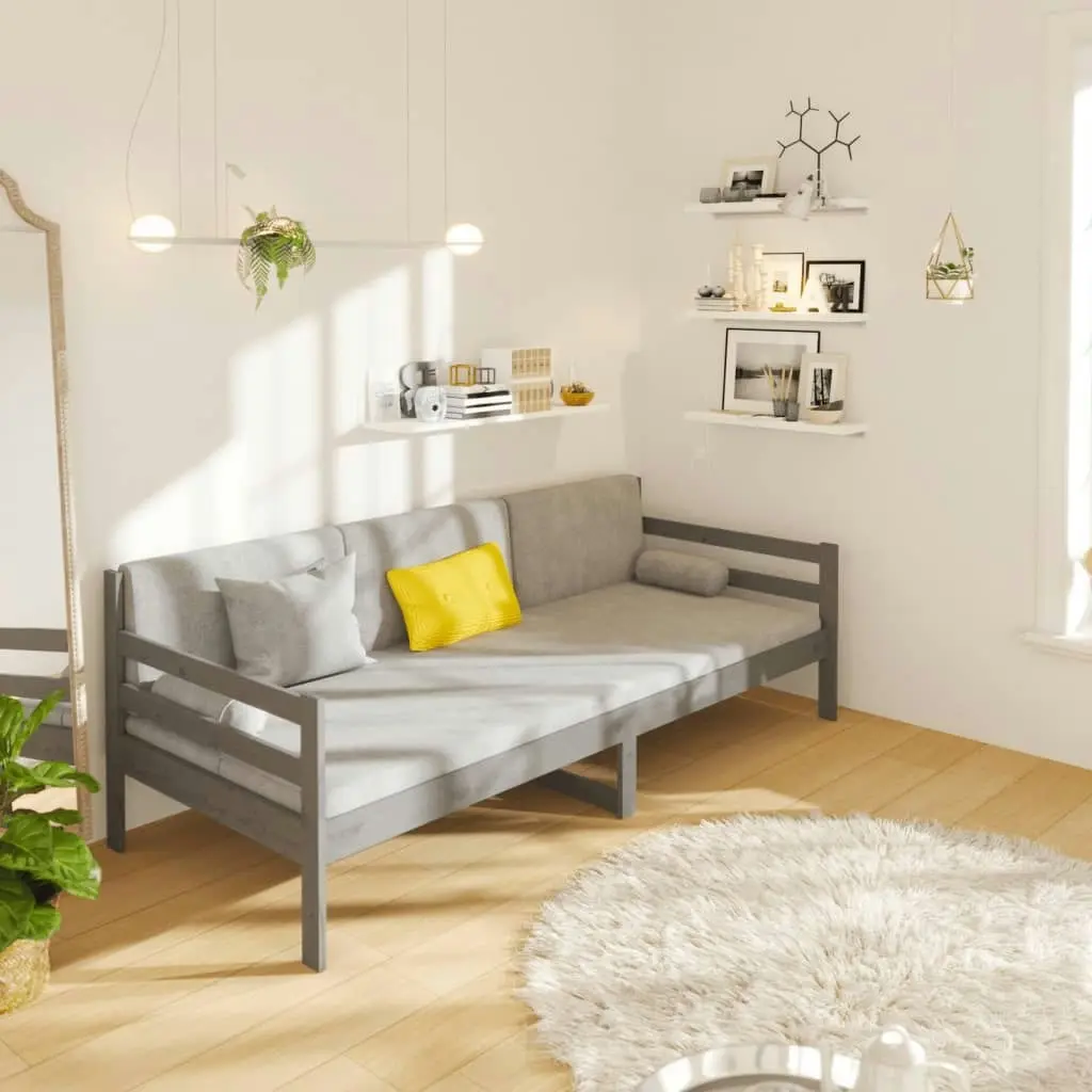 Day Bed Grey 92x187 cm Single Size Solid Wood Pine 814641