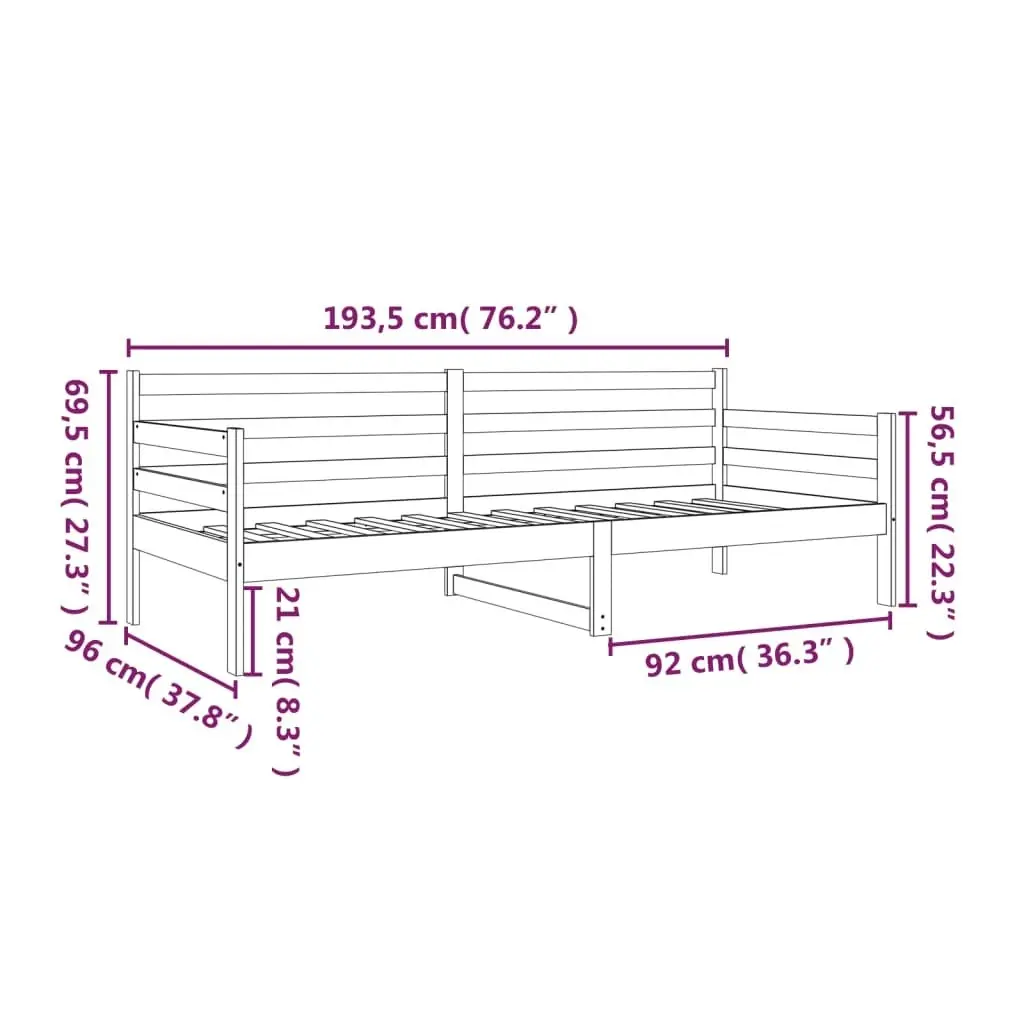 Day Bed Grey 92x187 cm Single Size Solid Wood Pine 814641