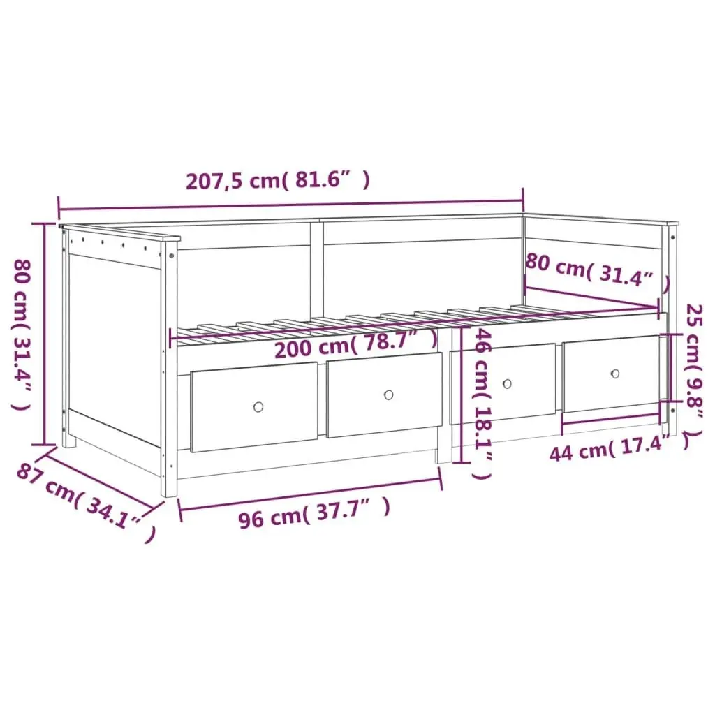 Day Bed 80x200 cm Solid Wood Pine 820906