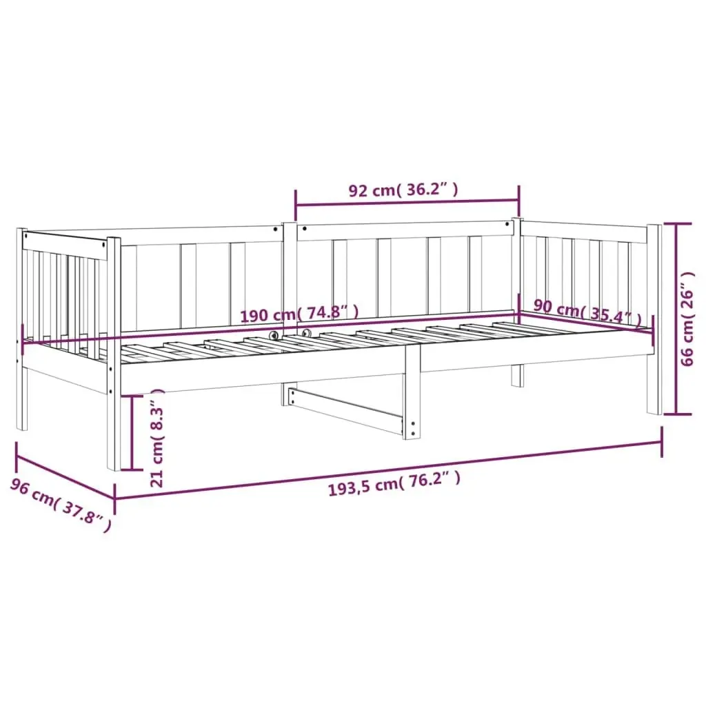 Day Bed without Mattress Black 90x190 cm Solid Wood Pine 814648