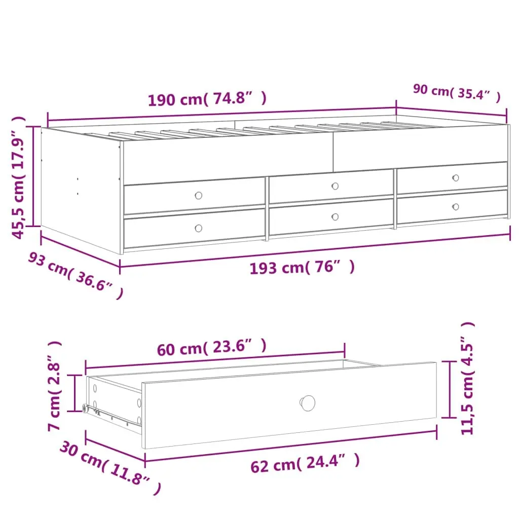 Daybed with Drawers White 90x190 cm Engineered Wood 3280881