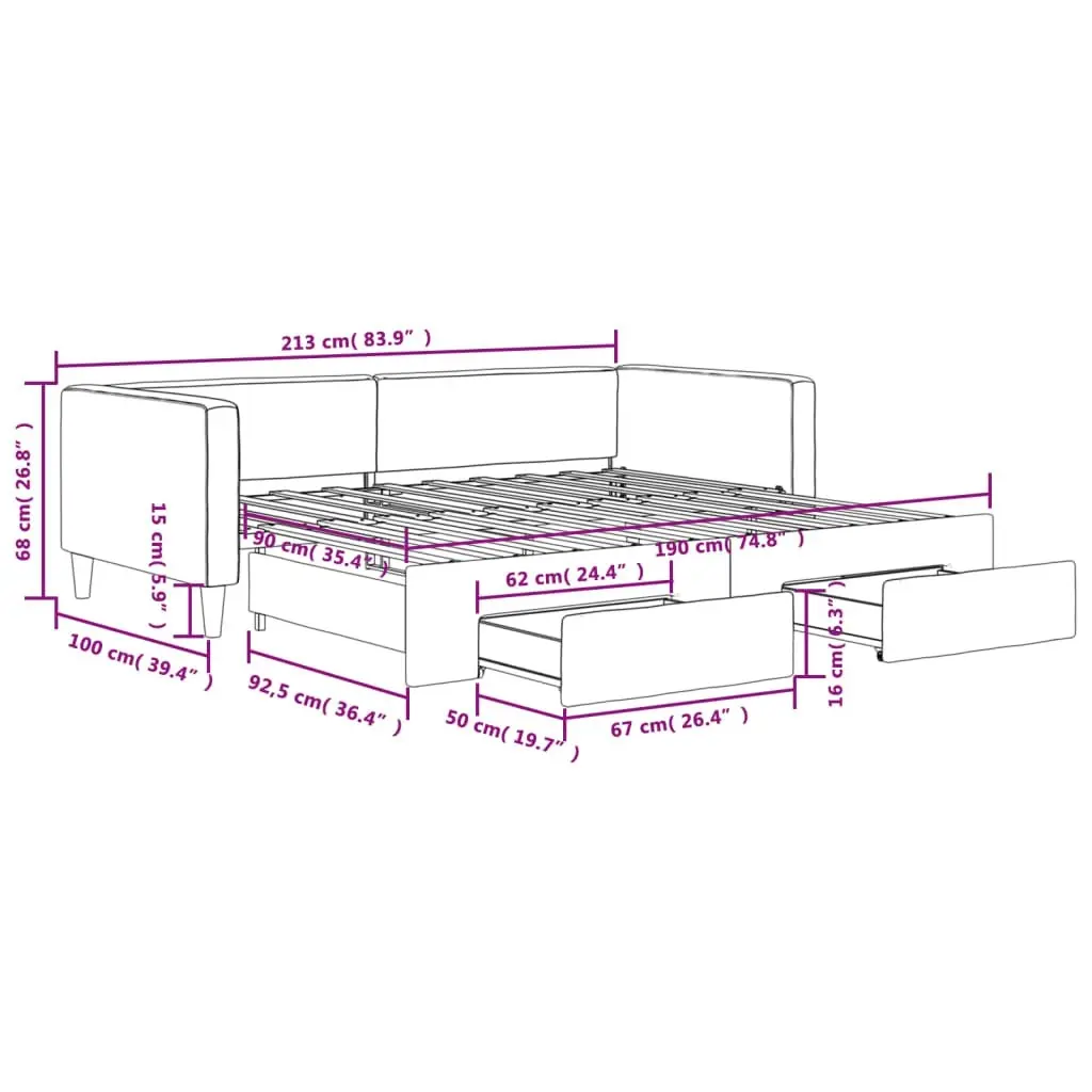 Daybed with Trundle and Drawers Dark Grey 90x190 cm Fabric 3196625