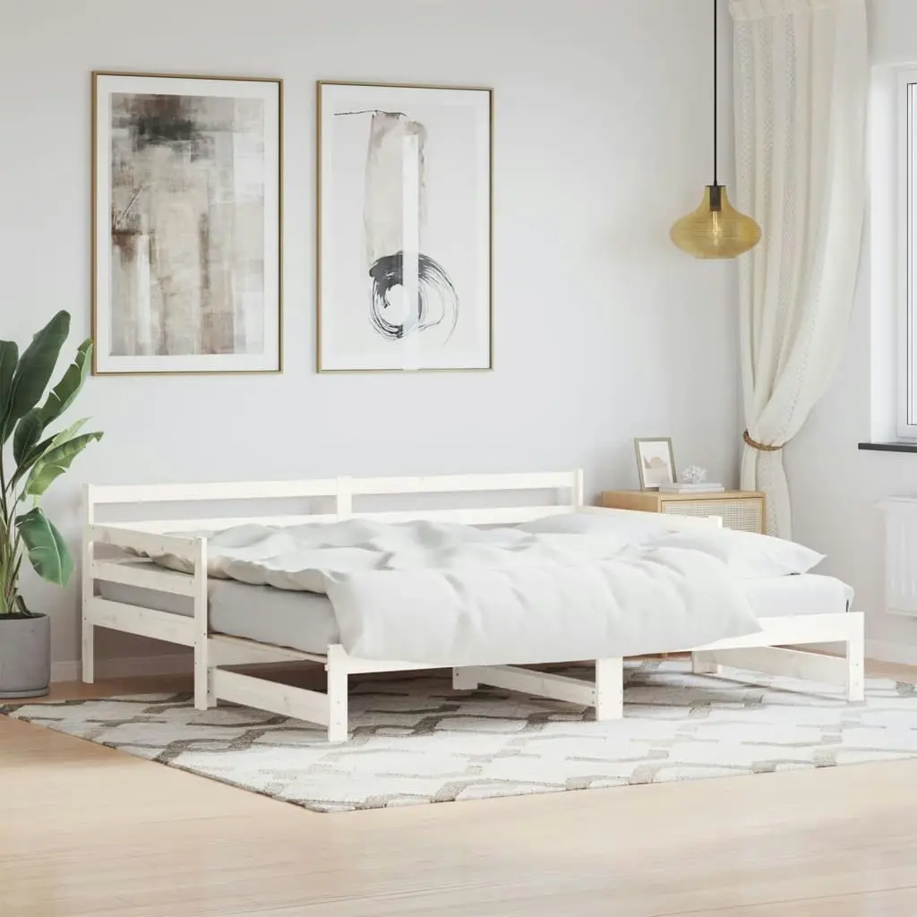 Daybed with Trundle White 92x187 cm Single Size Solid Wood Pine 836154