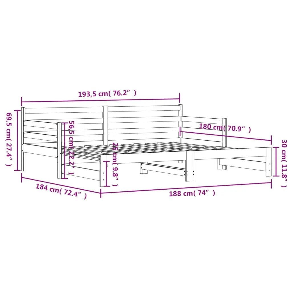 Daybed with Trundle 92x187 cm Single Size Solid Wood Pine 836153