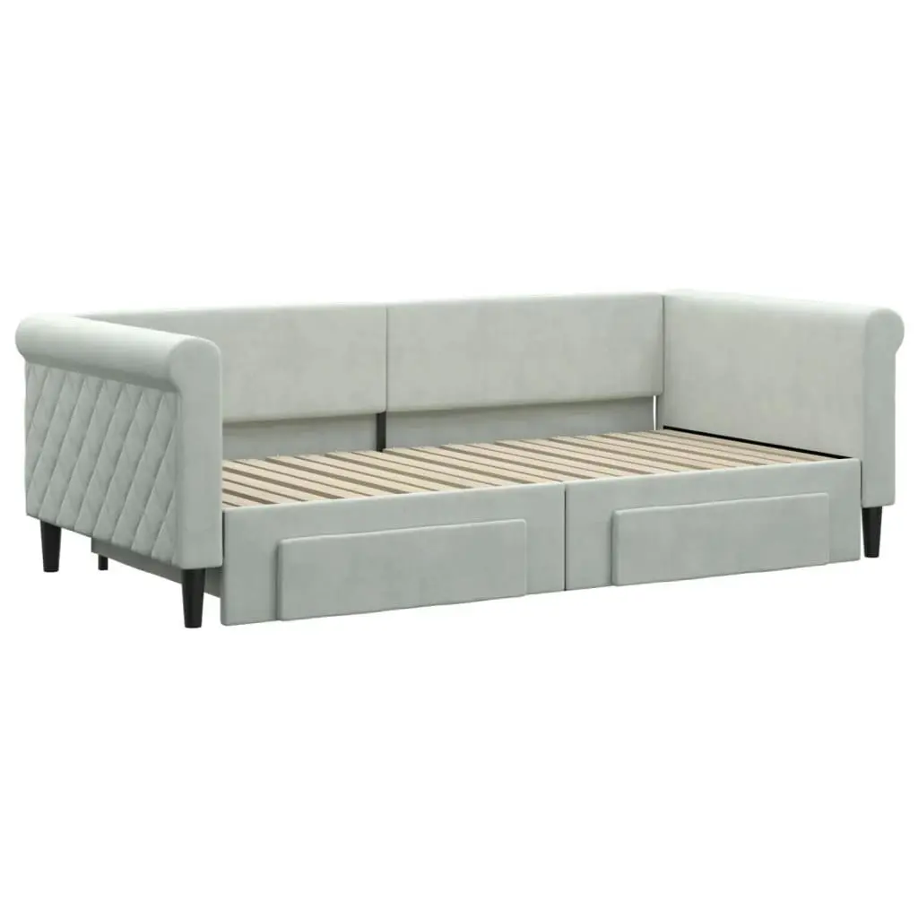 Daybed with Trundle and Drawers Light Grey 92x187 cm Single Size Velvet 3197832