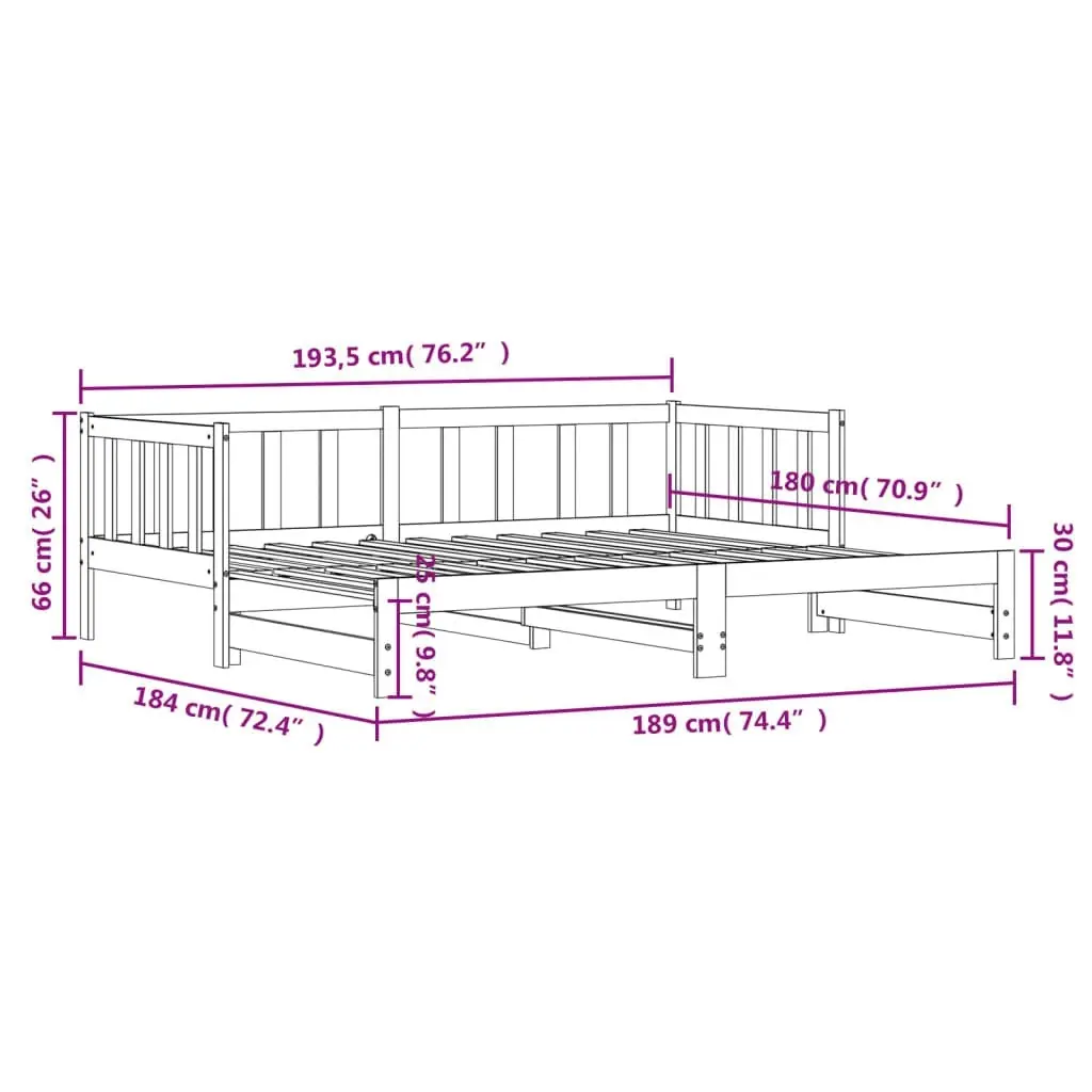 Day Bed with Trundle 92x187 cm Single Size Solid Wood Pine 836162