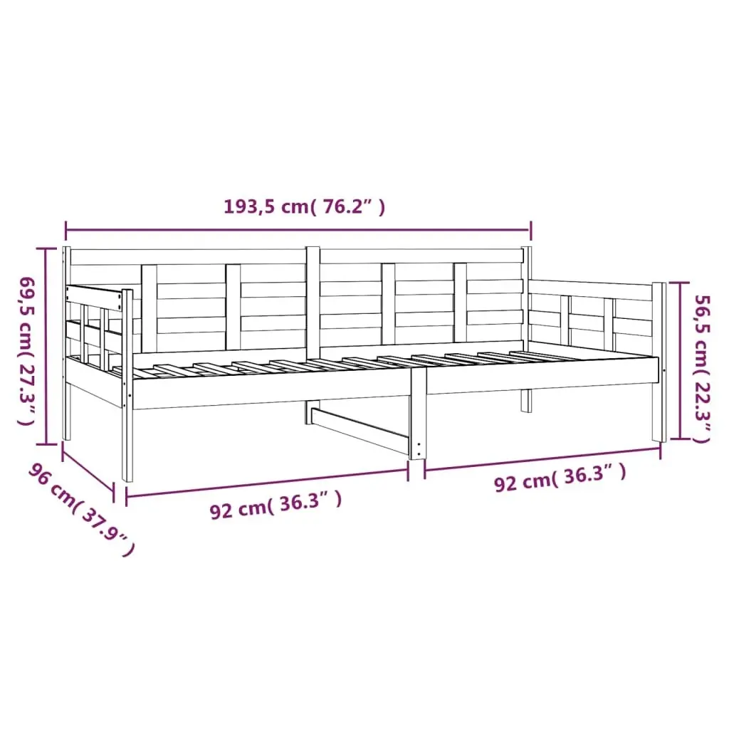 Day Bed Black Solid Wood Pine 92x187 cm Single Size 820371