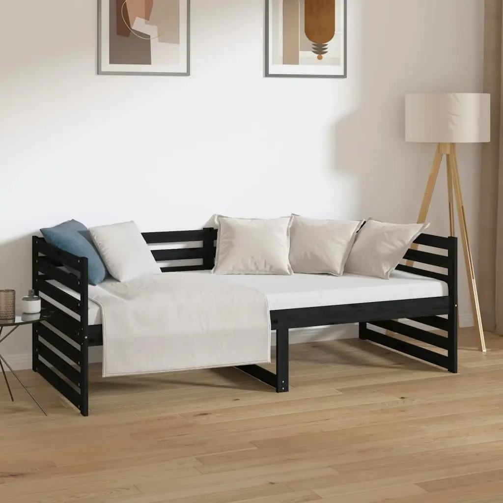 Day Bed Black 92x187 cm Single Size Solid Wood Pine 814653