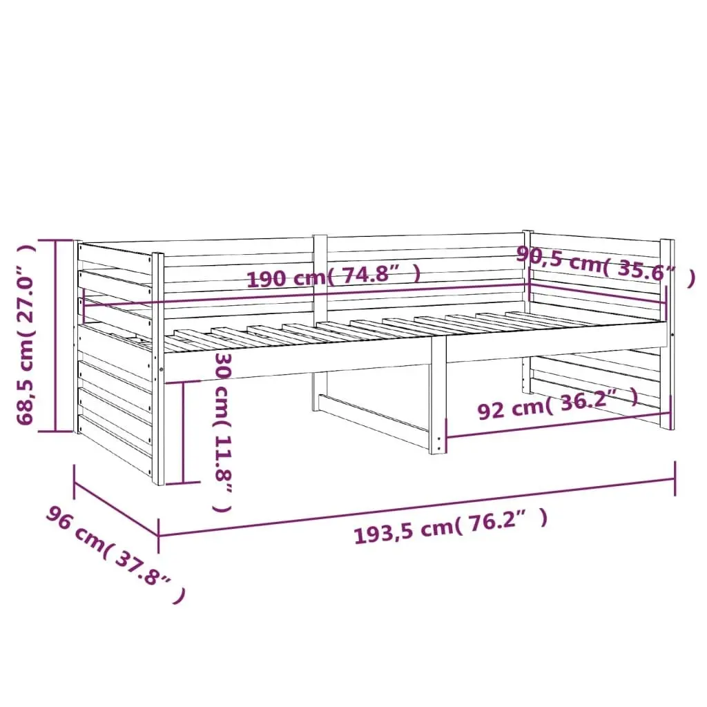 Day Bed Black 92x187 cm Single Size Solid Wood Pine 814653