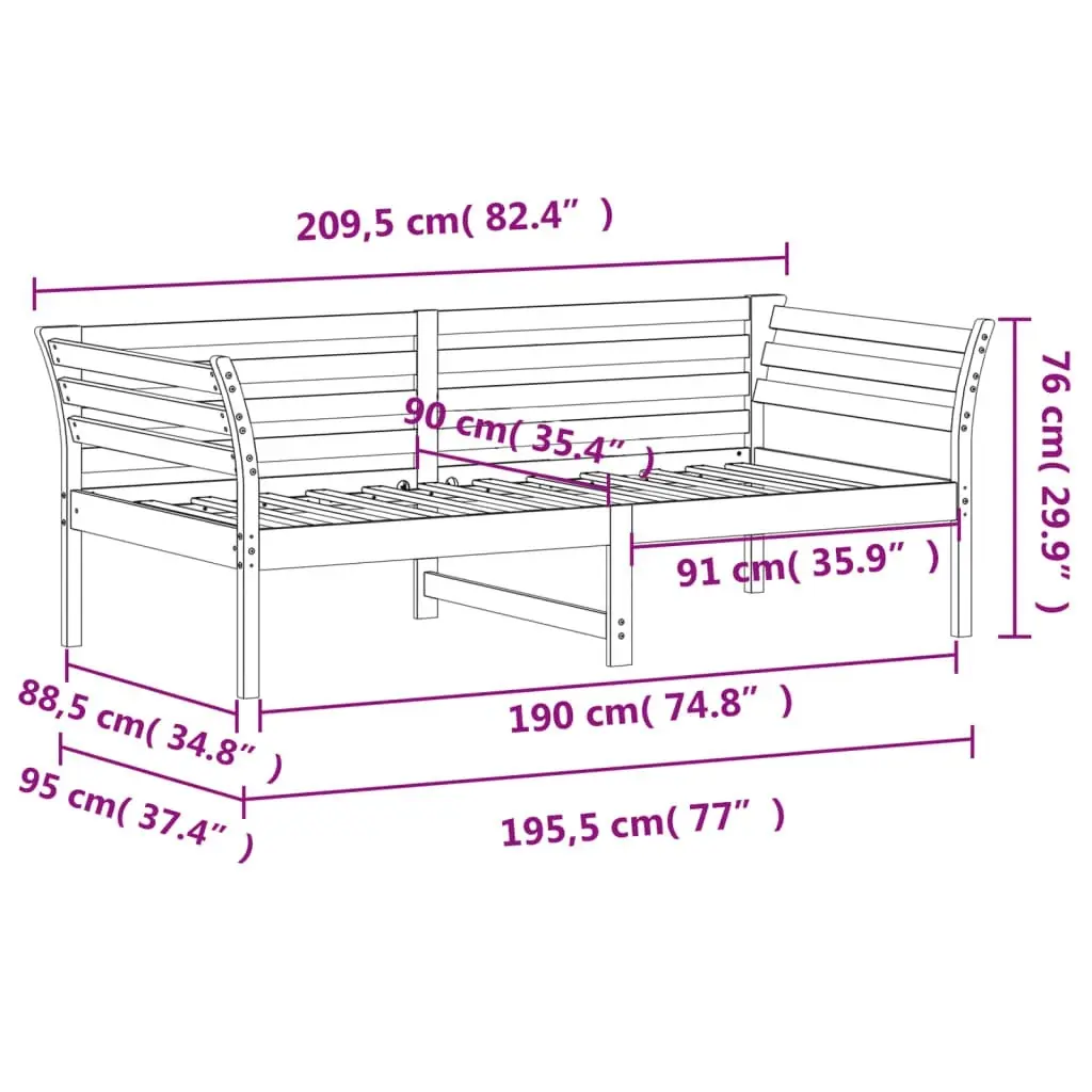 Day Bed 90x190 cm Solid Wood Pine 842878