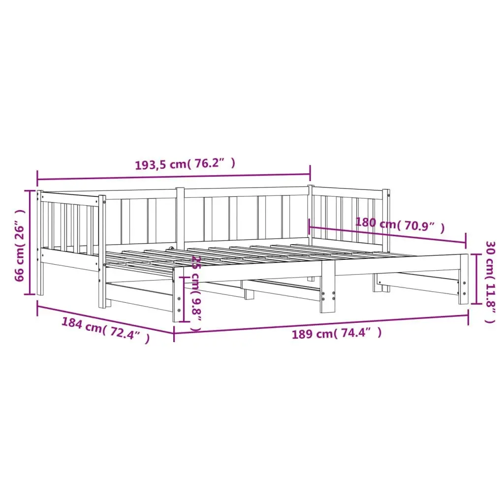 Day Bed with Trundle White 92x187 cm Single Size Solid Wood Pine 836163