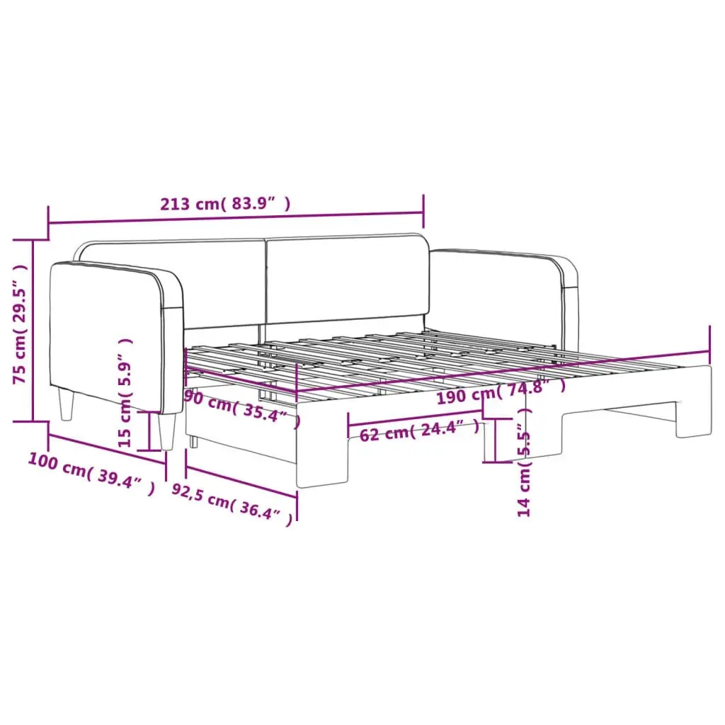 Daybed with Trundle Dark Grey 92x187 cm Single Size Fabric 3196827