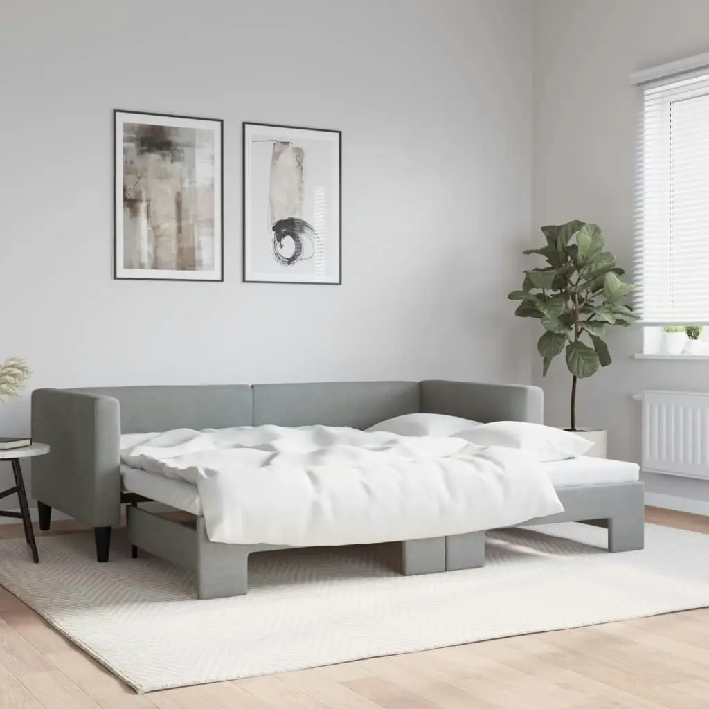 Daybed with Trundle Light Grey 90x190 cm Fabric 3196588