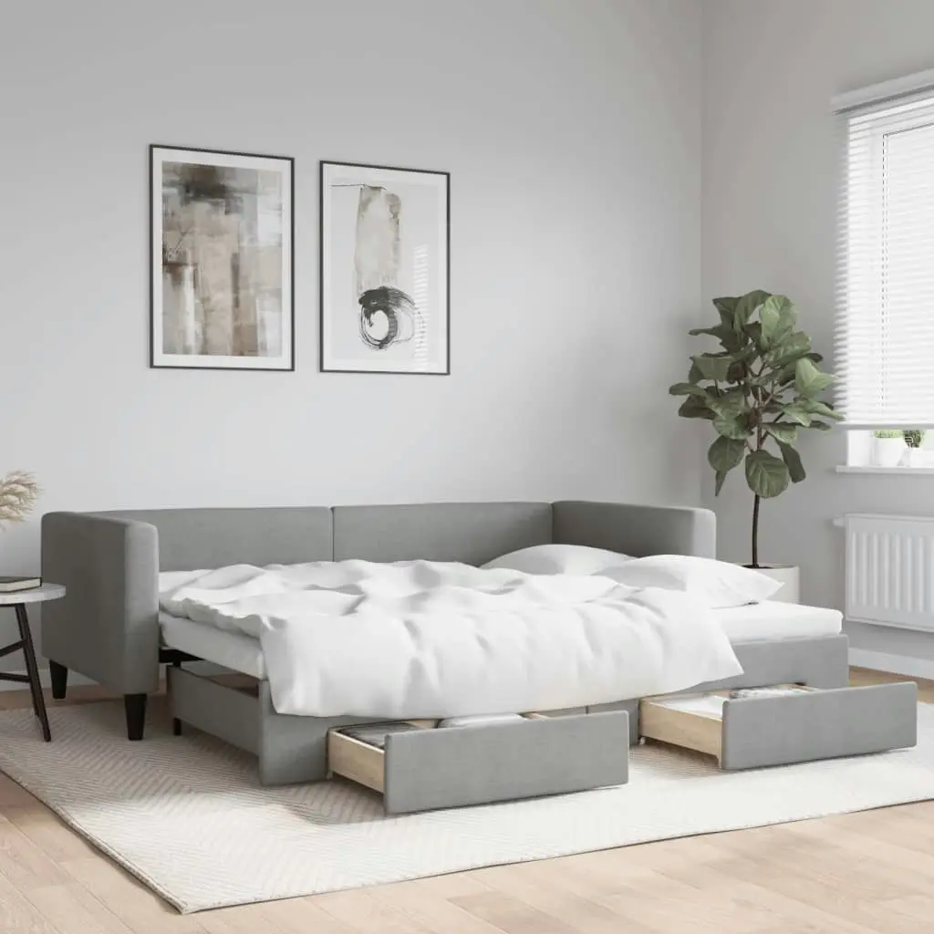 Daybed with Trundle and Drawers Light Grey 90x190 cm Fabric 3196624