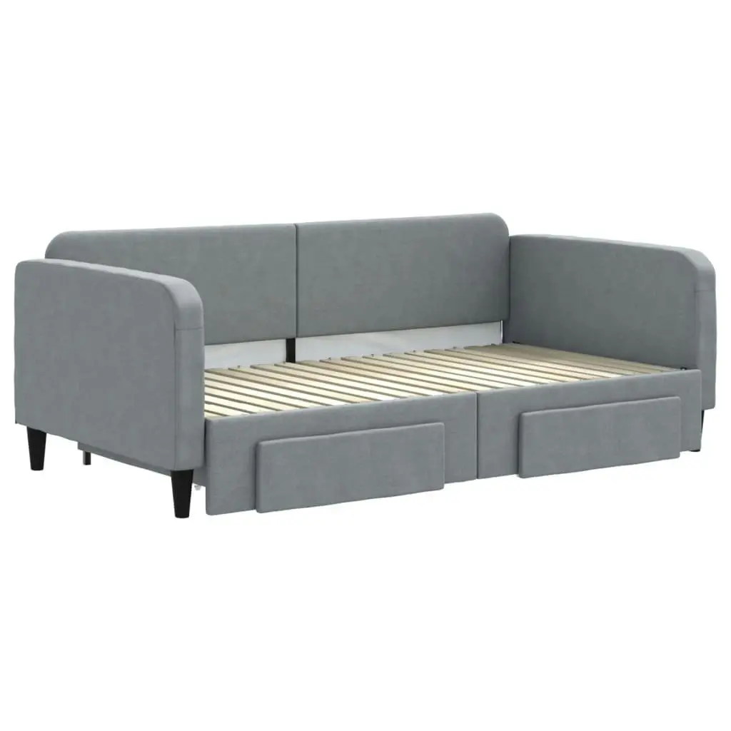 Daybed with Trundle and Drawers Light Grey 92x187 cm Single Size Fabric 3196862