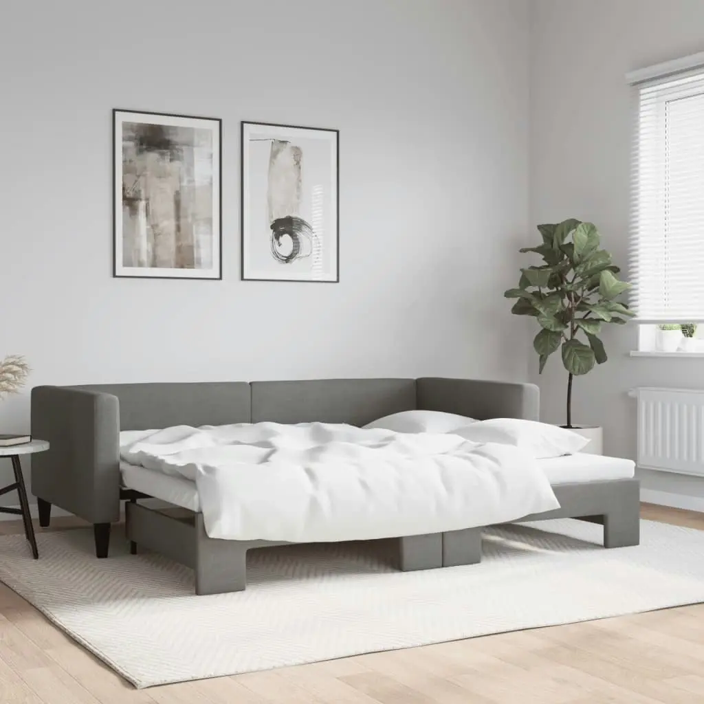 Daybed with Trundle Dark Grey 92x187 cm Single Size Fabric 3196589