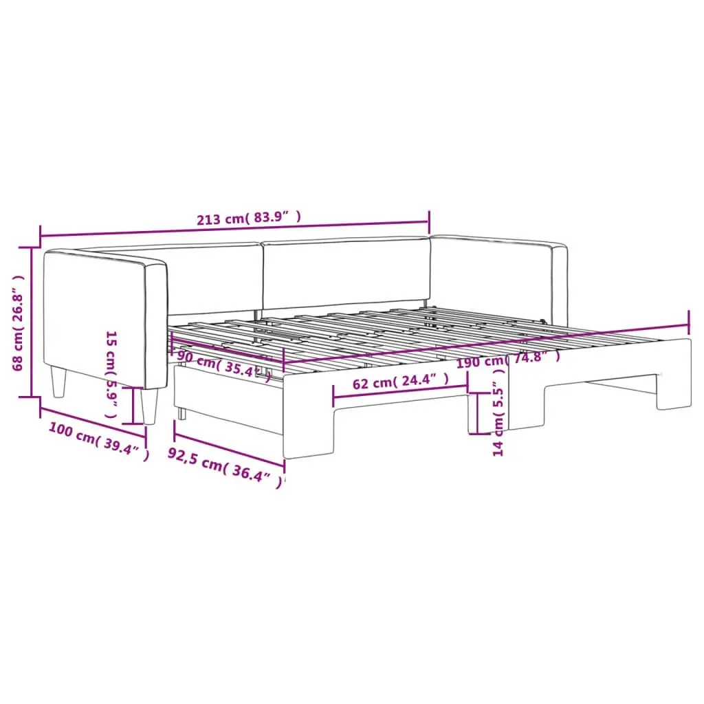 Daybed with Trundle Dark Grey 92x187 cm Single Size Fabric 3196589