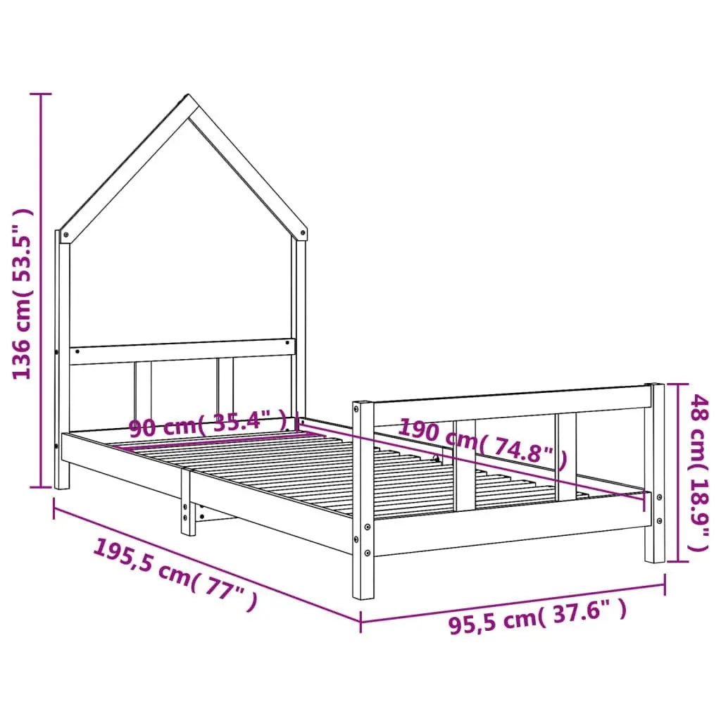 Kids Bed Frame 92x187 cm Single Solid Wood Pine 834561