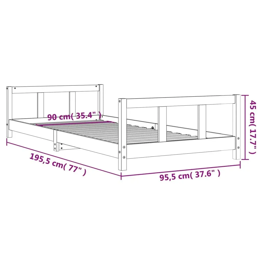 Kids Bed Frame Black 90x190 cm Solid Wood Pine 834434