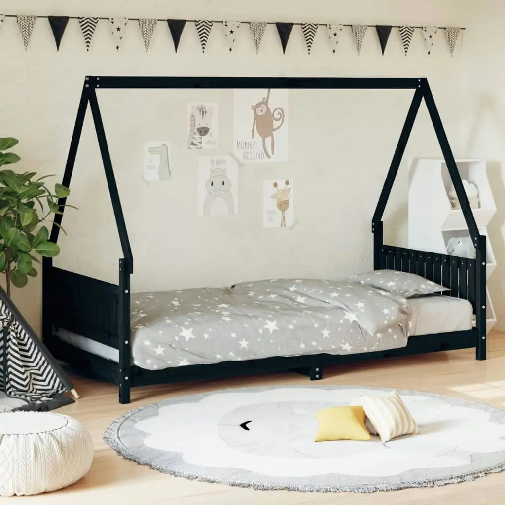 Kids Bed Frame Black 90x190 cm Solid Wood Pine 834509