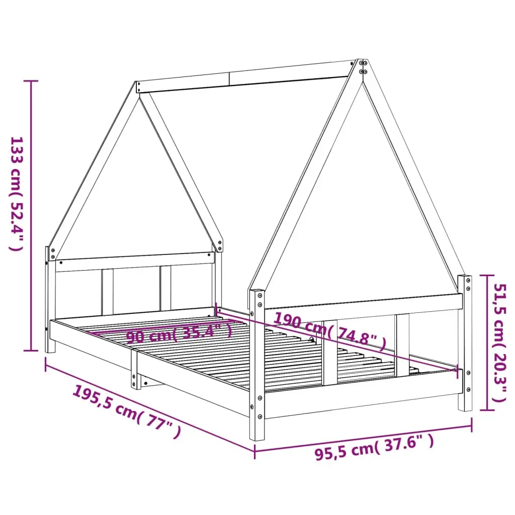 Kids Bed Frame 90x190 cm Solid Wood Pine 834462