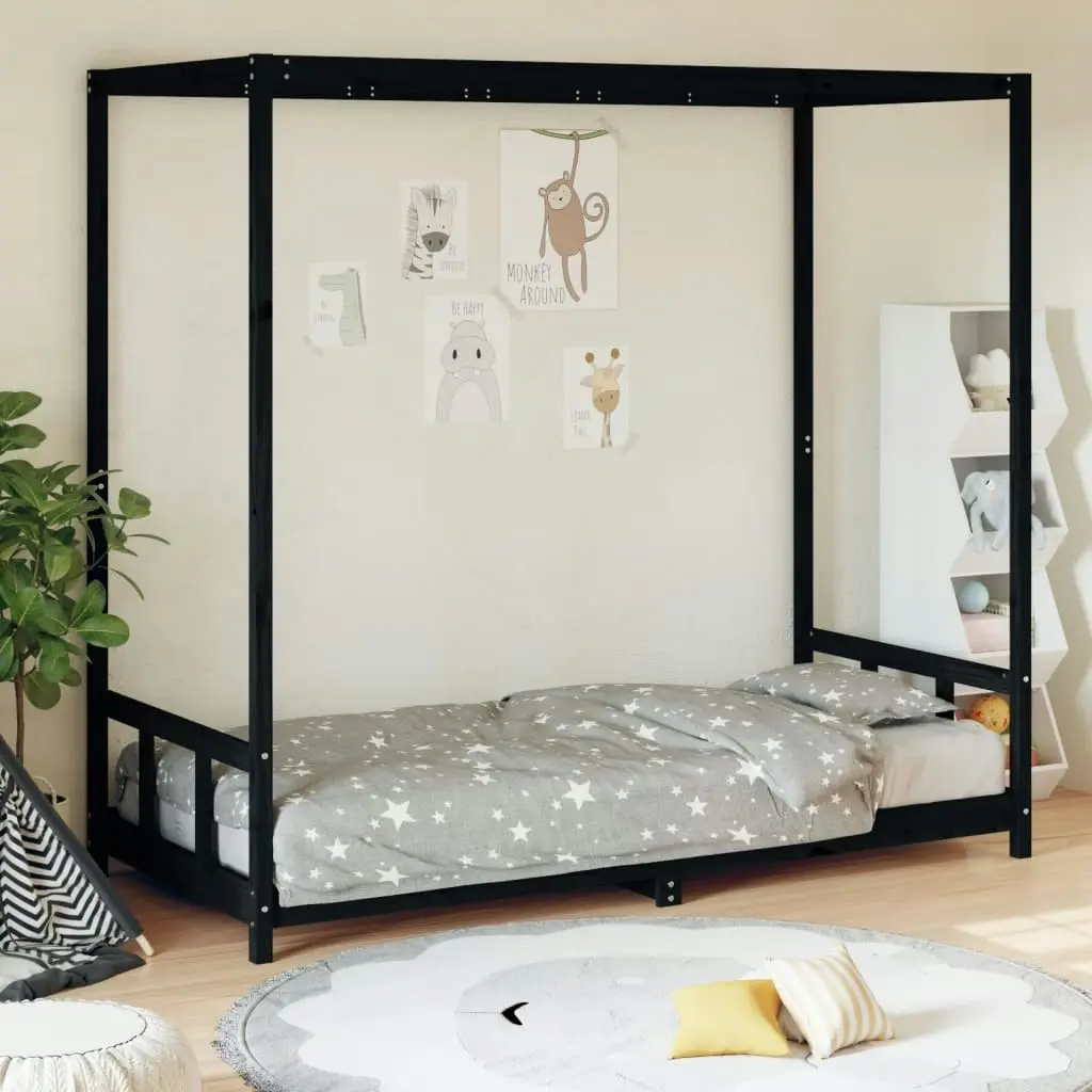 Kids Bed Frame Black 90x190 cm Solid Wood Pine 834518