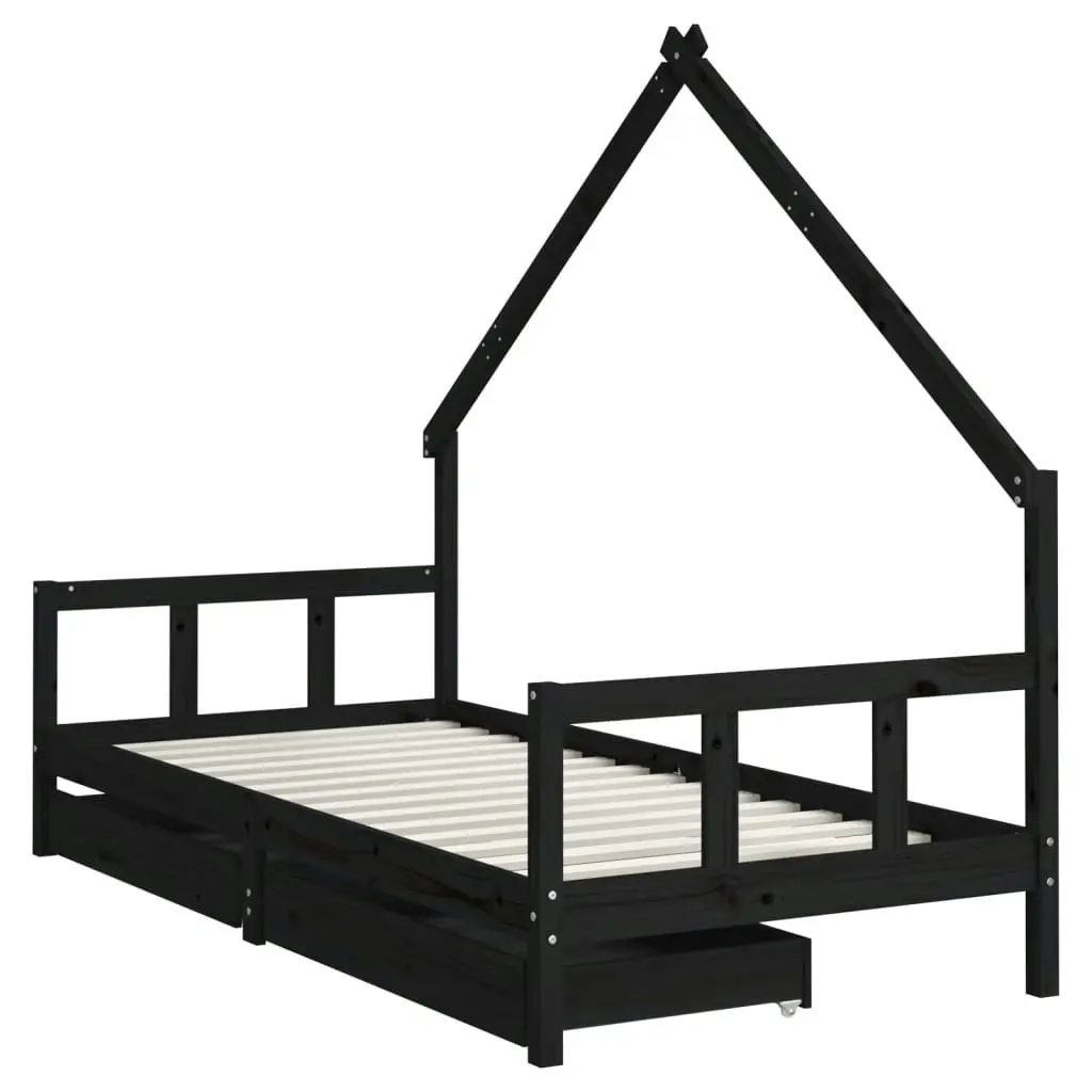 Kids Bed Frame with Drawers Black 90x190 cm Solid Wood Pine 834548