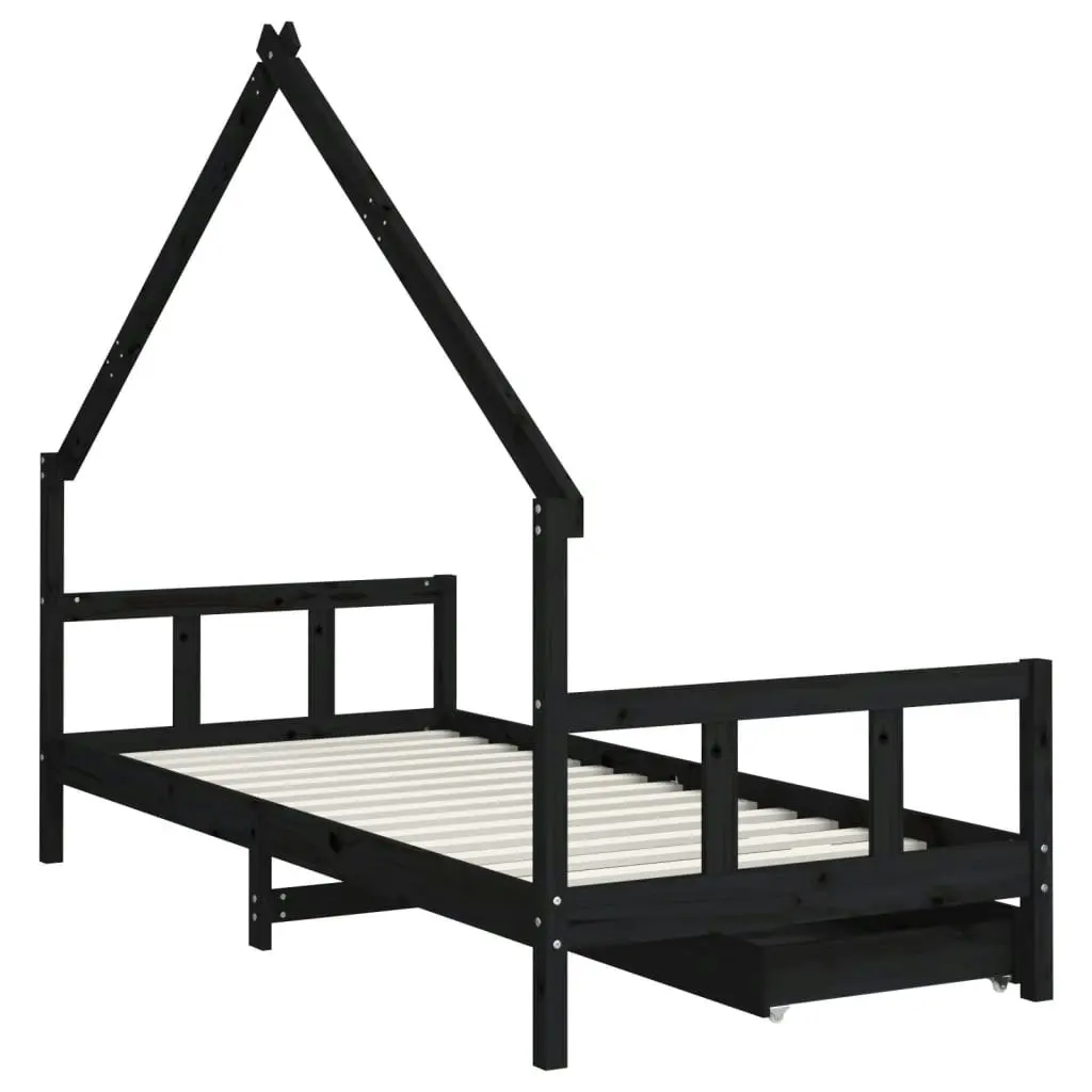 Kids Bed Frame with Drawers Black 90x190 cm Solid Wood Pine 834548