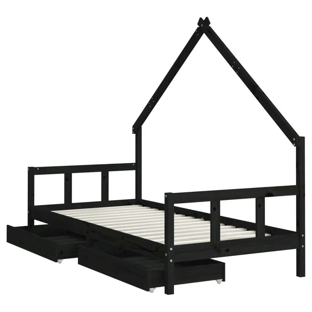 Kids Bed Frame with Drawers Black 90x190 cm Solid Wood Pine 834548