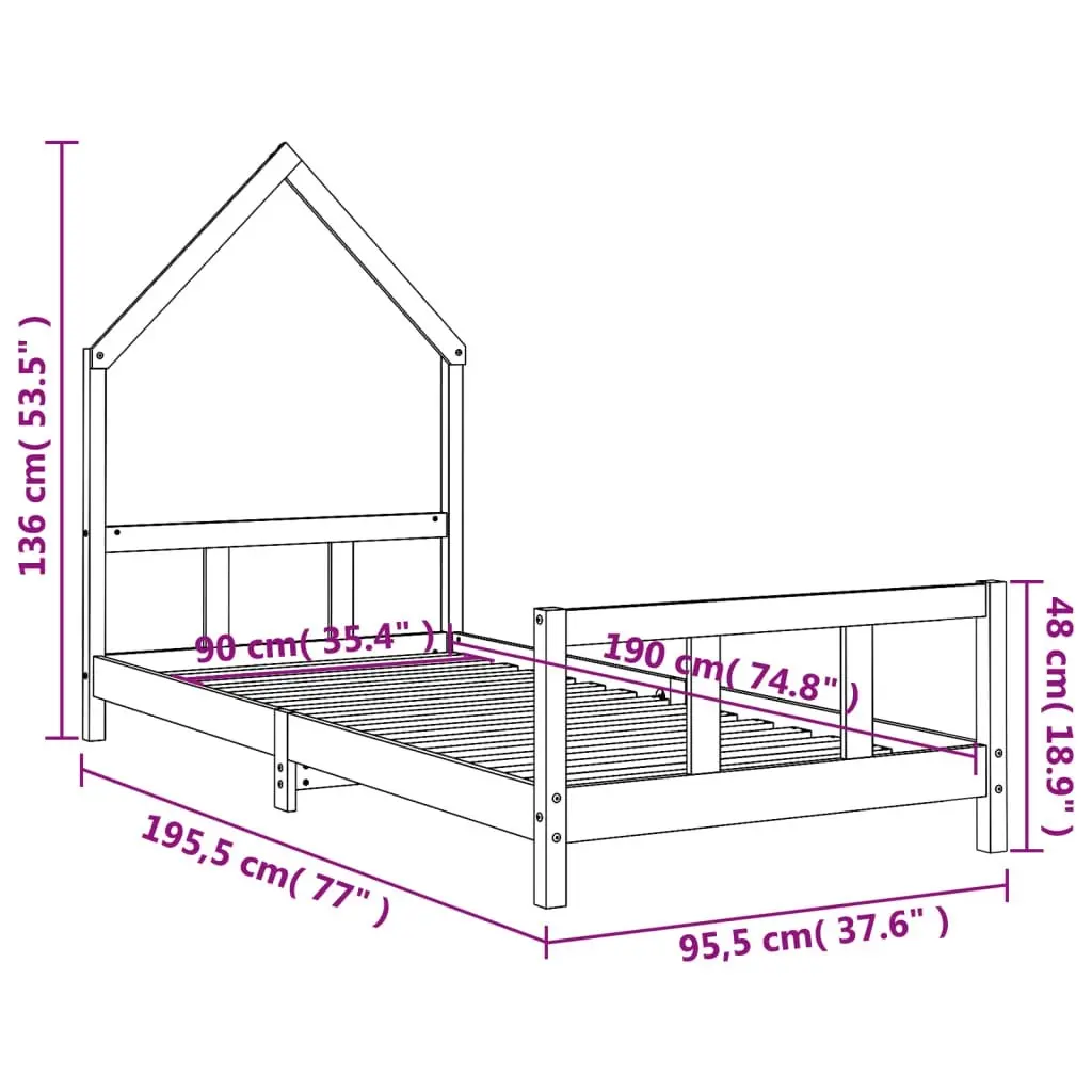 Kids Bed Frame White 92x187 cm Single Solid Wood Pine 834562