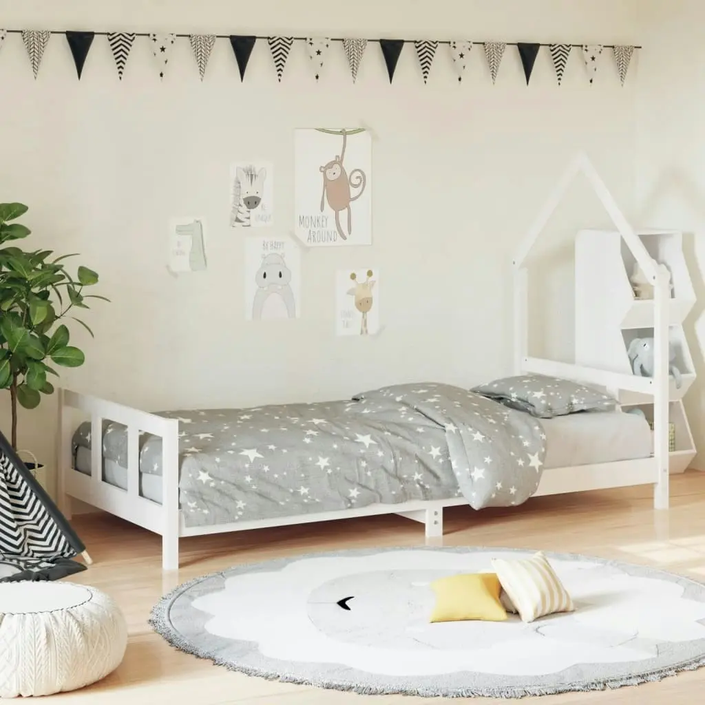 Kids Bed Frame White 92x187 cm Single Solid Wood Pine 834562