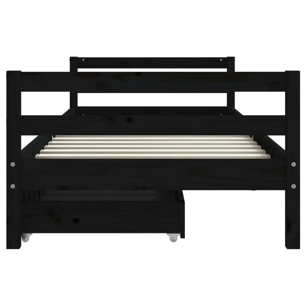 Kids Bed Frame with Drawers Black 90x190 cm Solid Wood Pine 834449